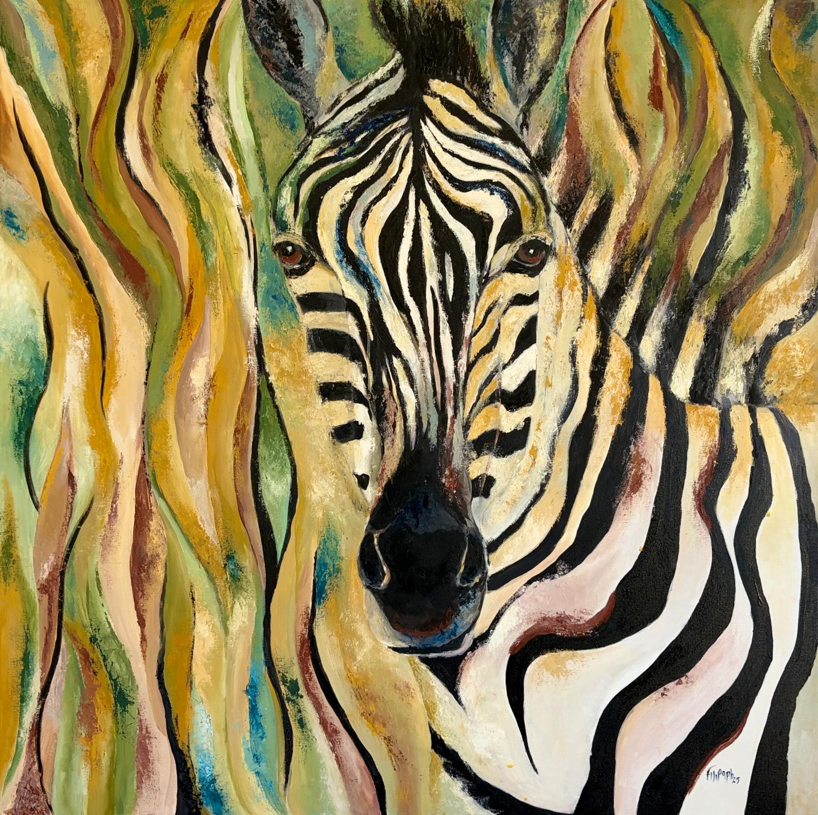 Pintura contemporânea Zebra Camuflada, obra de Filipa Pinto Basto